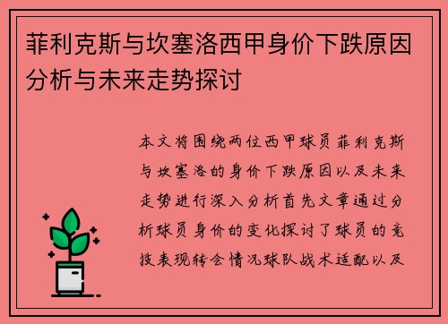 菲利克斯与坎塞洛西甲身价下跌原因分析与未来走势探讨